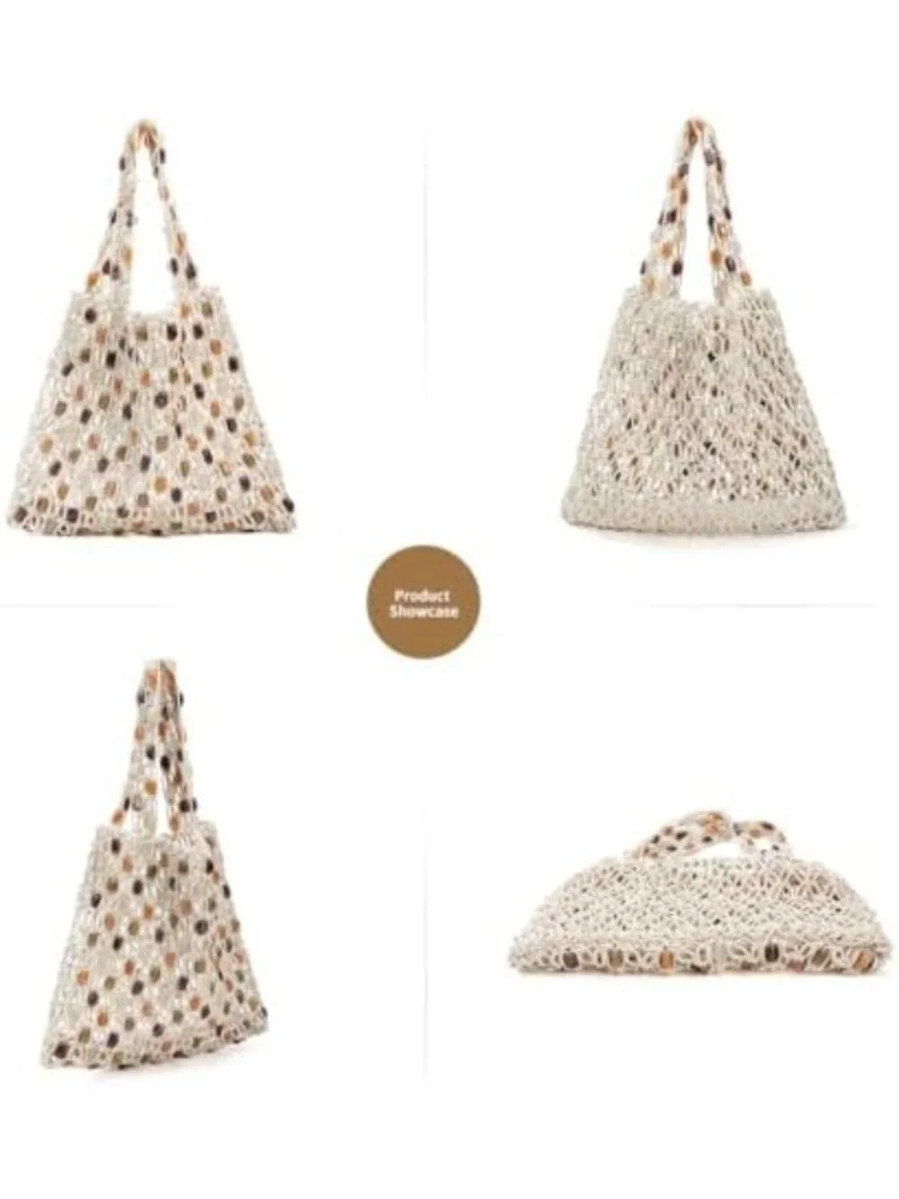 Colorful Boho Crochet Shoulder Bag, Lightweight Beaded Beach Tote & Travel Purse